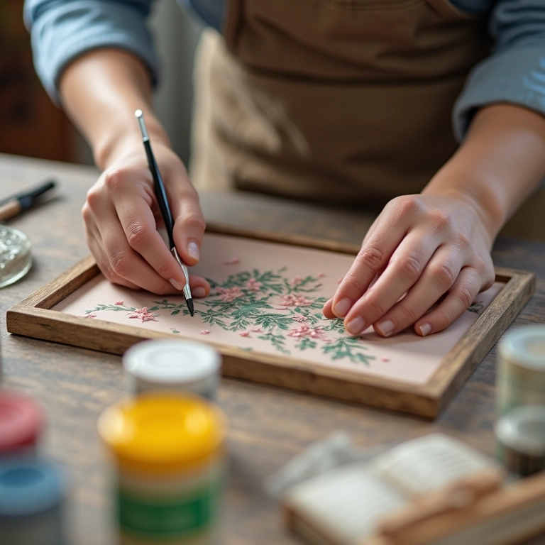 Mãos personalizando presente de decoração.