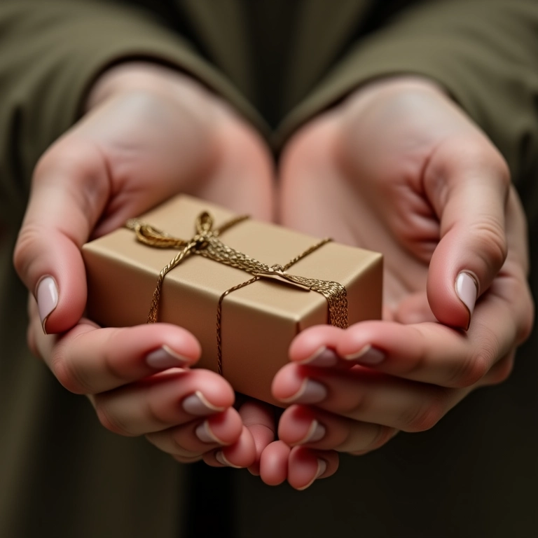 Mãos trocando pequenas lembrancinhas personalizadas.