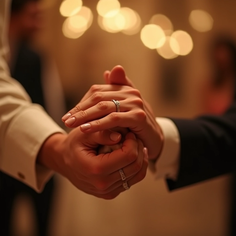 Mãos unidas durante a dança, símbolo de amor e conexão.
