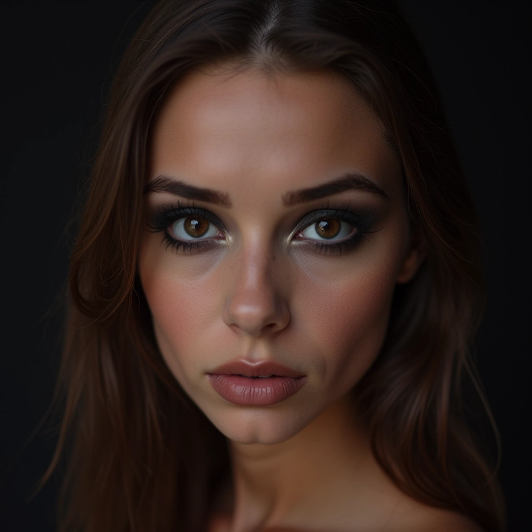 Maquiagem com olhos marcados e esfumados.