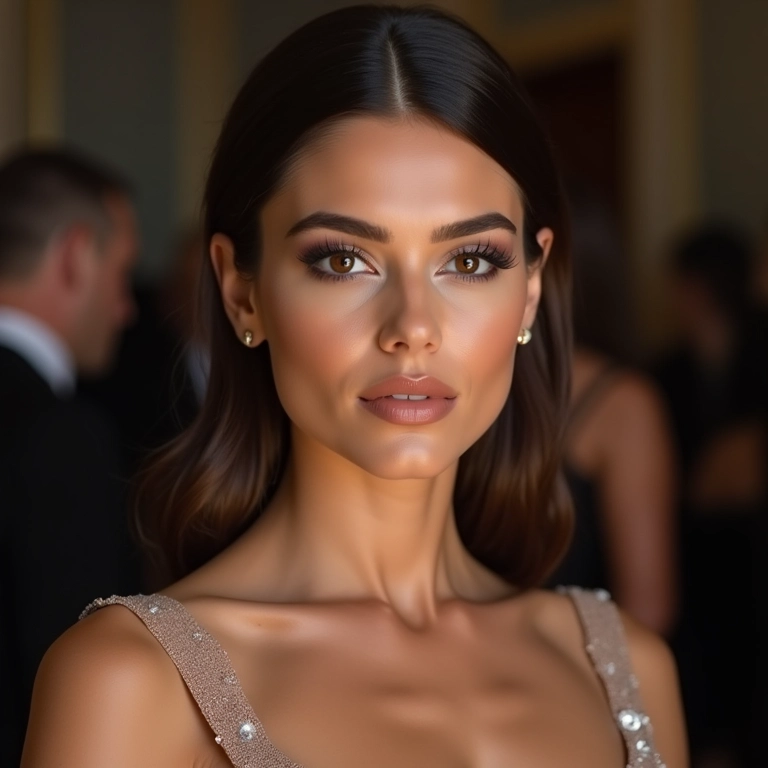 Maquiagem de famosa internacional em evento de gala.