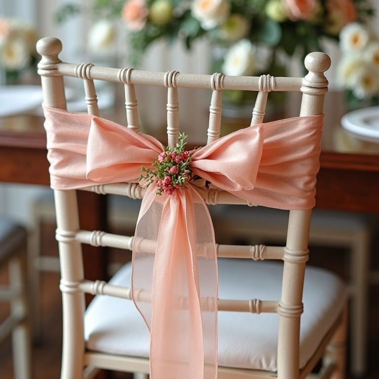 Materiais para decorar as cadeiras: fitas, flores, tecidos, madeira e metal.