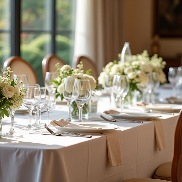 Mesa de convidados vazia antes da decoração, mostrando o potencial de transformação.