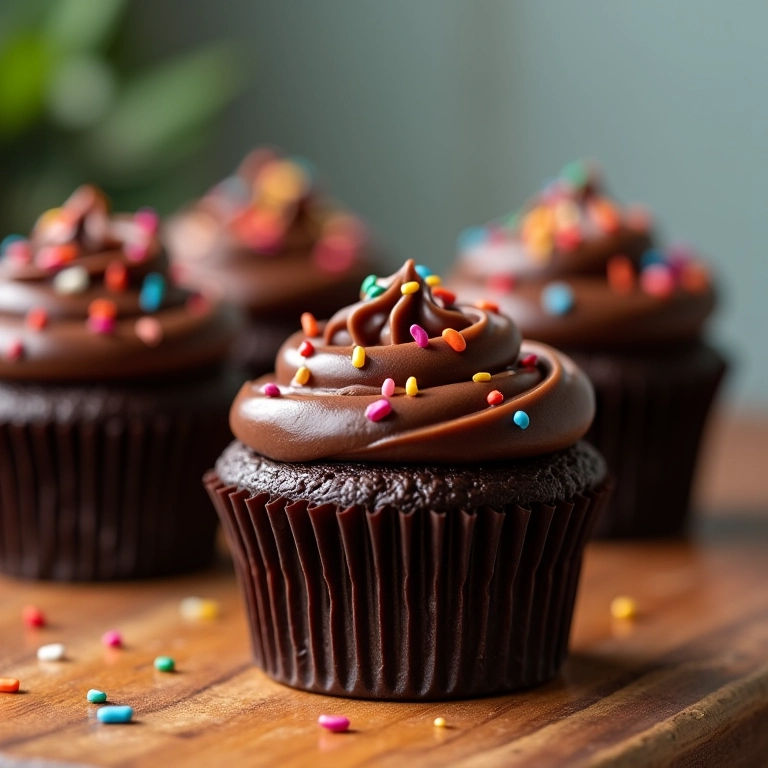 Mini cupcakes com cobertura de ganache de chocolate vegano, uma opção deliciosa e sem lactose.