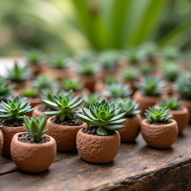 Mini suculentas como lembrancinhas de casamento.