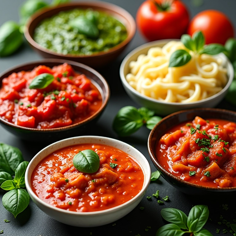Molhos deliciosos para massas: pesto, marinara, Alfredo e bolognese.
