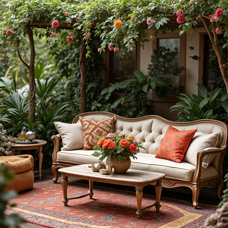 Móveis e acessórios criando um ambiente aconchegante para um chá de panela.