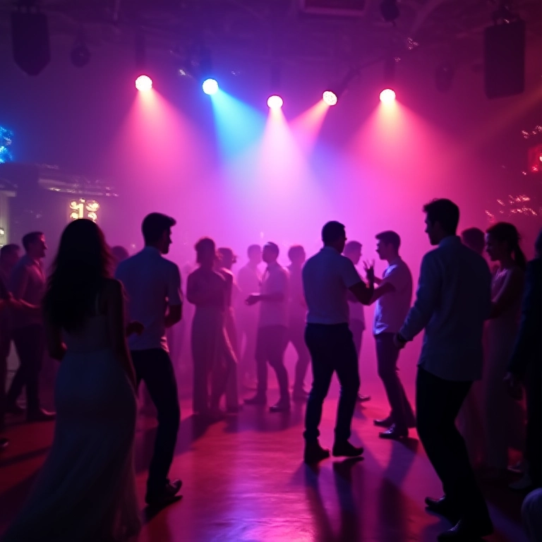 Moving heads iluminando uma pista de dança vibrante em um casamento brasileiro.