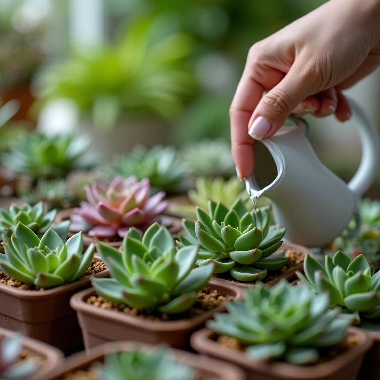 Mulher cuidando de suculentas para lembrancinha de casamento.