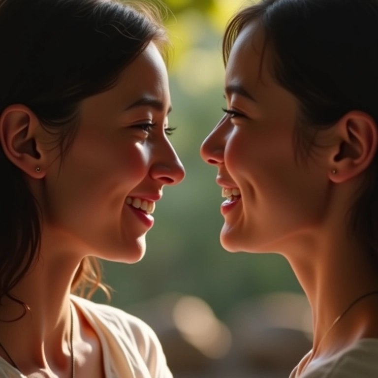 Mulher olhando para o parceiro com admiração e um sorriso amoroso.