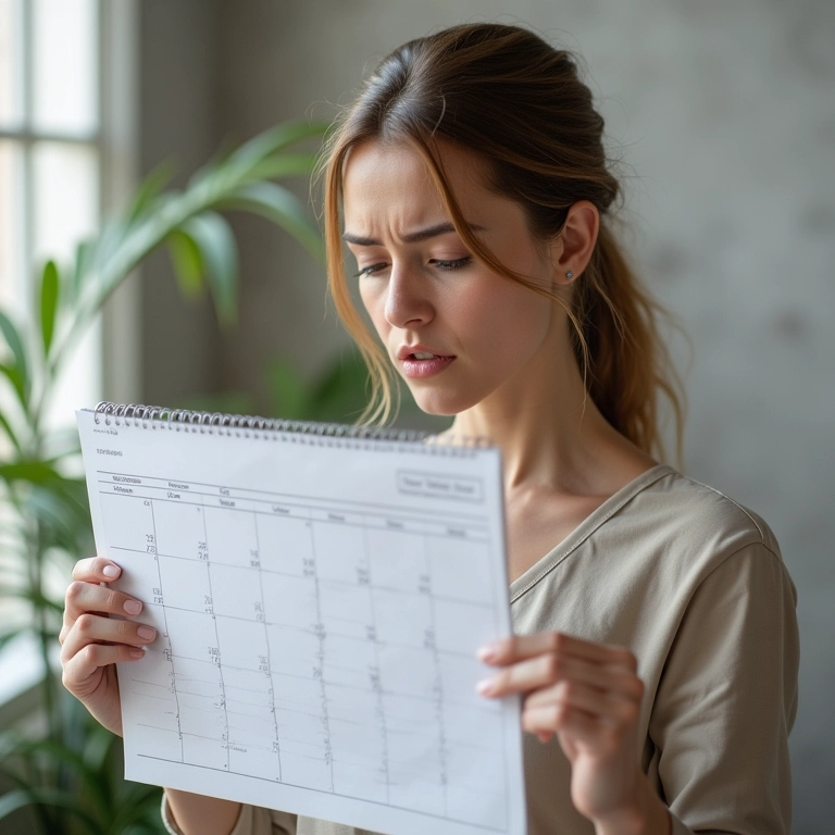 Mulher olhando para um calendário com cronograma de planejamento de casamento.
