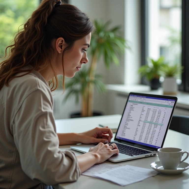 Mulher revisando planilha sobre planejamento de cerimônia com borboletas.