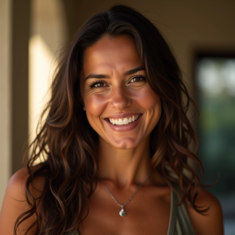 Mulher sorrindo confiante, superando o medo de expor sua vida.