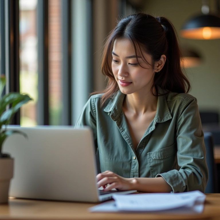 Mulher verificando os requisitos de visto para o Vietnã online.