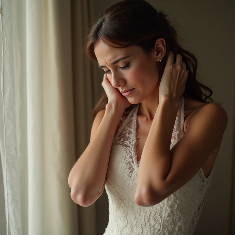 Noiva desconfortável com o vestido de casamento.