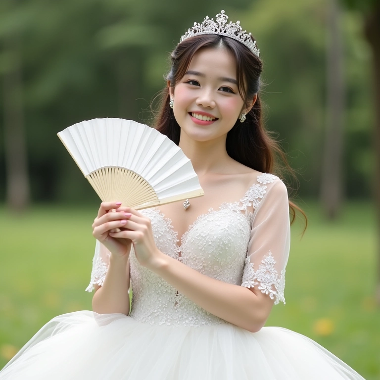 Noiva escolhendo leque que combina com o estilo do casamento.