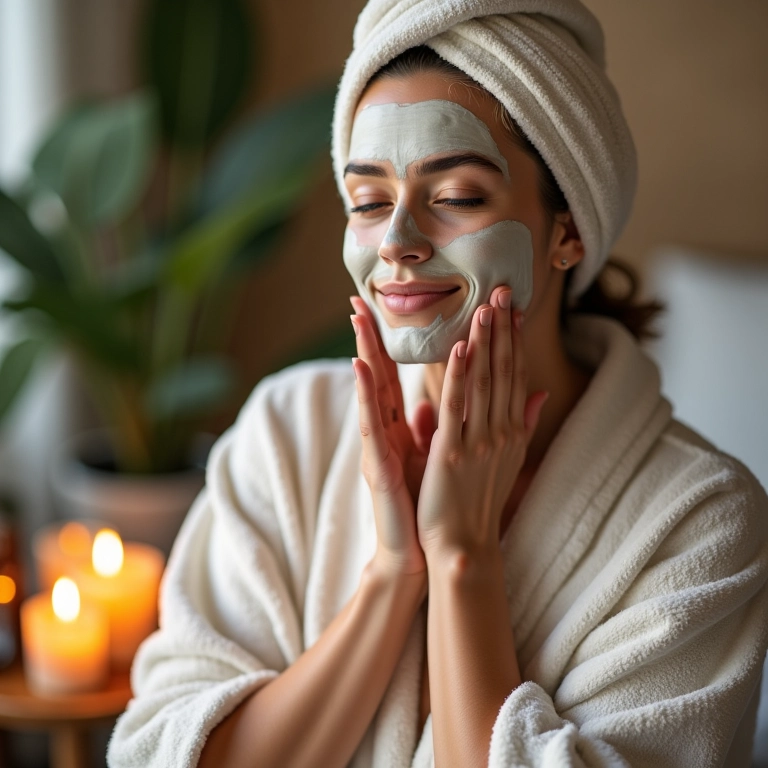Noiva fazendo spa em casa, máscara facial.