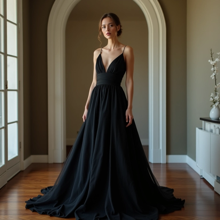 Noiva moderna vestindo um elegante vestido de noiva preto com decoração brasileira vibrante.