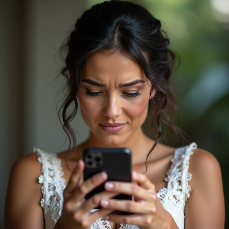 Noiva preocupada com o cronograma do casamento.