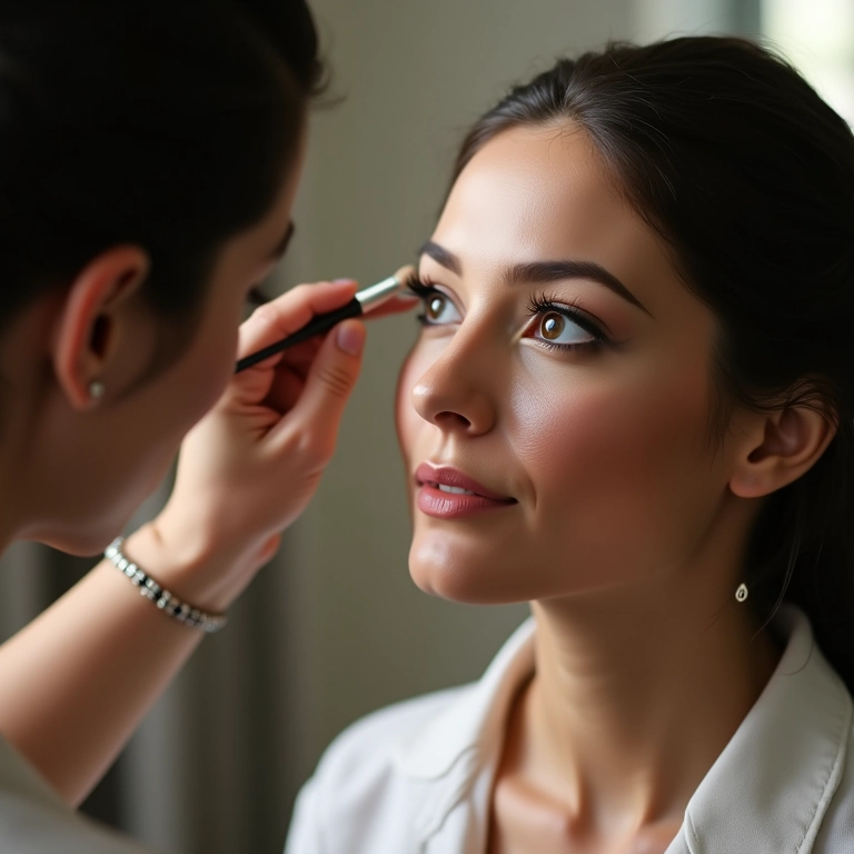 Noiva recebendo maquiagem para o casamento.