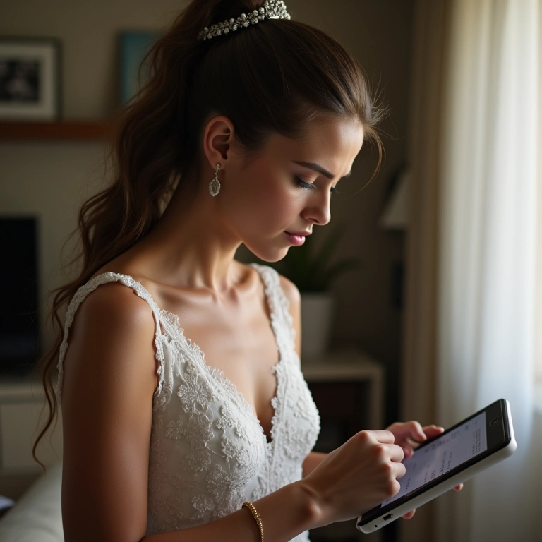 Noiva revisando a lista de convidados do casamento.