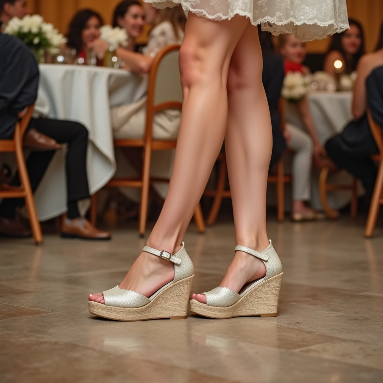 Noiva usando anabelas brancas em festa de casamento.