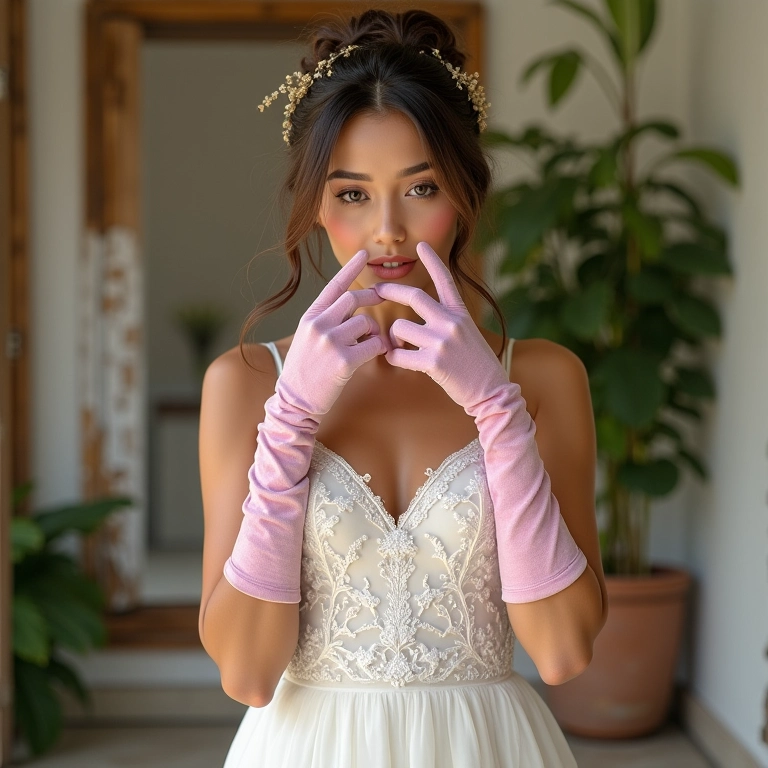 Noiva usando luvas coloridas em casamento.