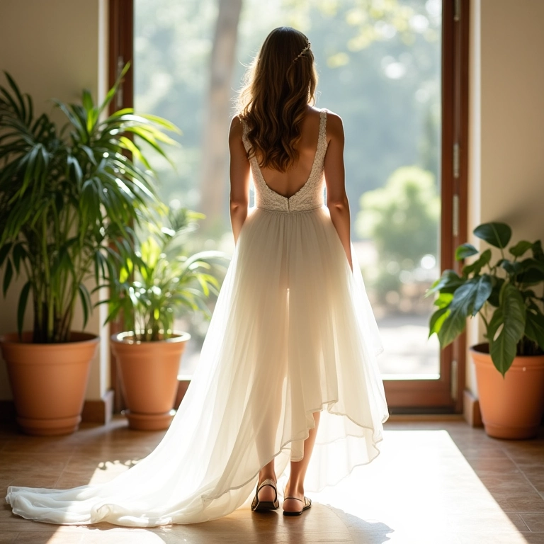 Noiva usando sapatilhas brancas elegantes em casamento.