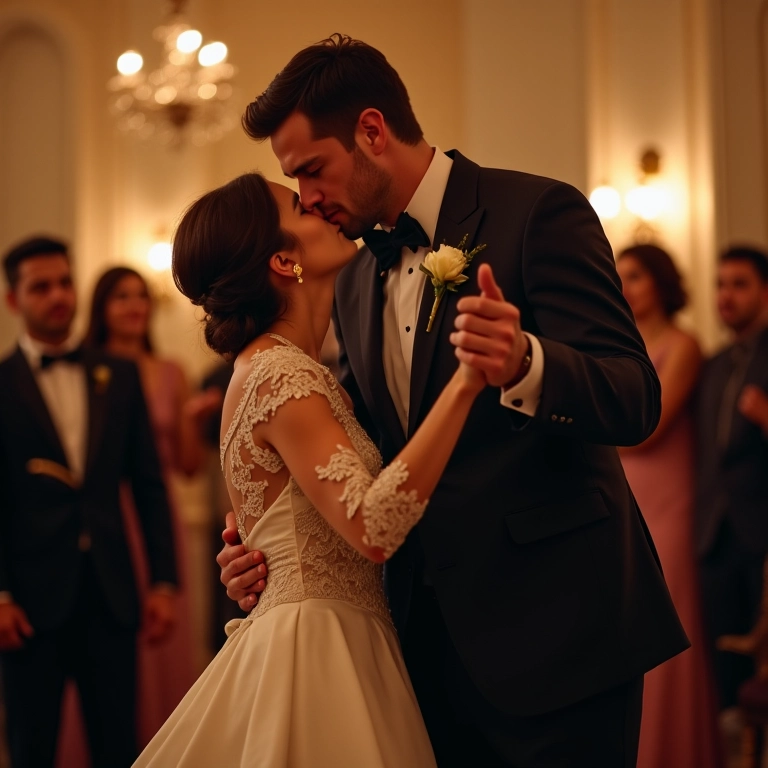 Noivo presenteando a mãe com flores após a dança.