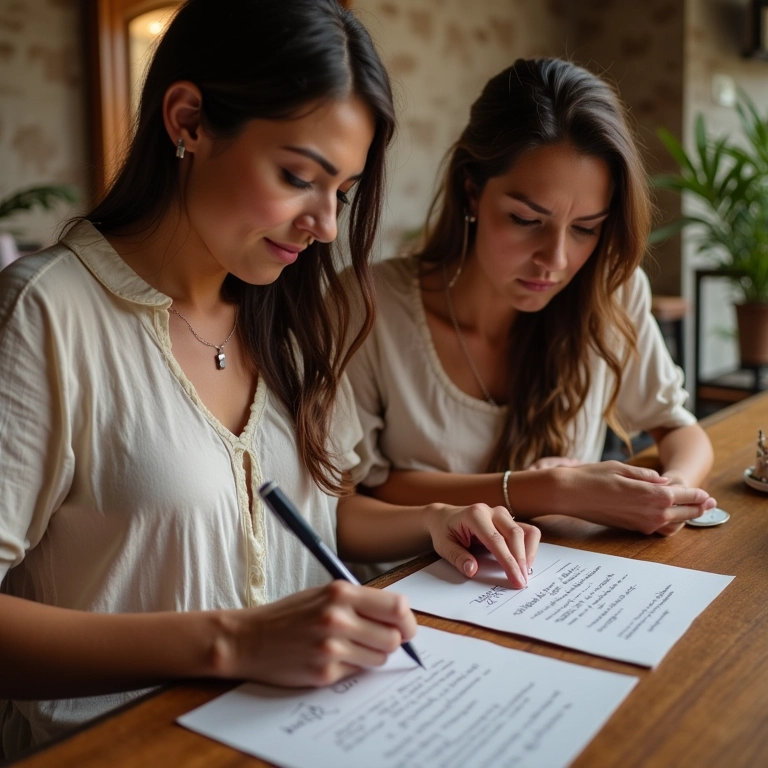 Noivos escrevendo cartas de agradecimento pelos presentes em dinheiro.