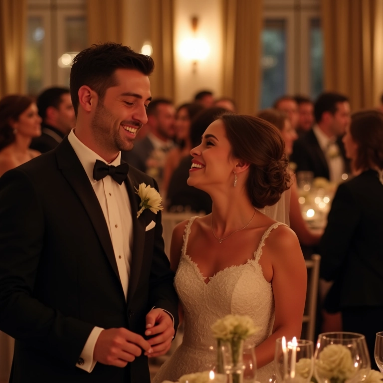 Noivos se divertindo com tequileiros no casamento.