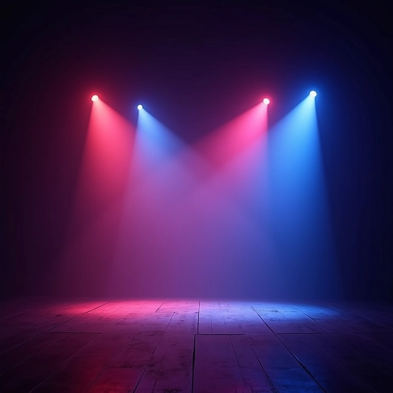 Palco com efeitos de iluminação vibrantes, criando um ambiente envolvente.