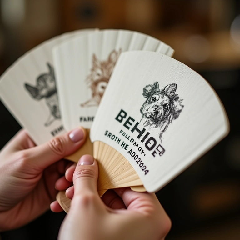 Personalizando leques com monogramas e datas.