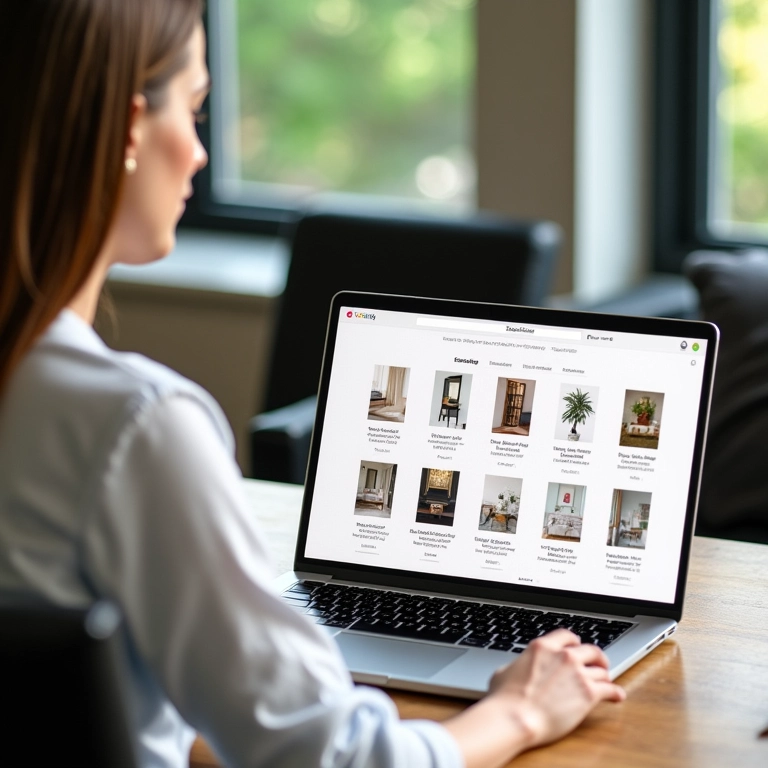 Pesquisando e comparando perfis de decoradores de eventos online.