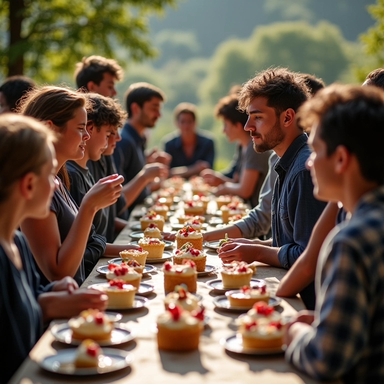Pessoas participando da prova de bolo.