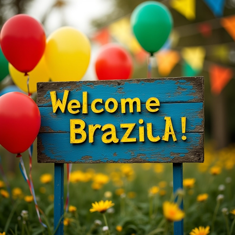 Quadro de boas-vindas com balões e cores vibrantes.