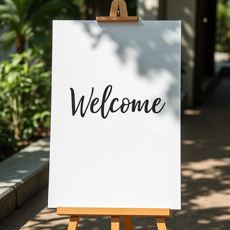 Quadro minimalista de boas-vindas com letras simples.