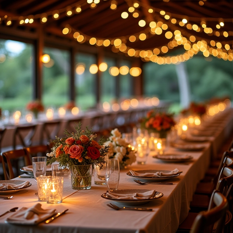 Recepção de casamento romântica em um sítio charmoso no Brasil.