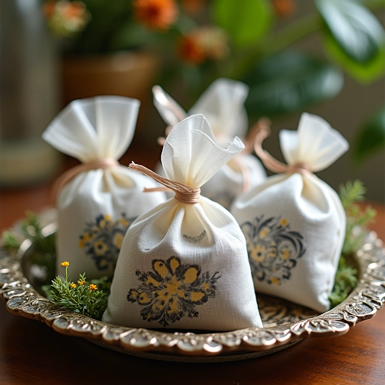 Sachês perfumados como lembrancinhas de casamento.