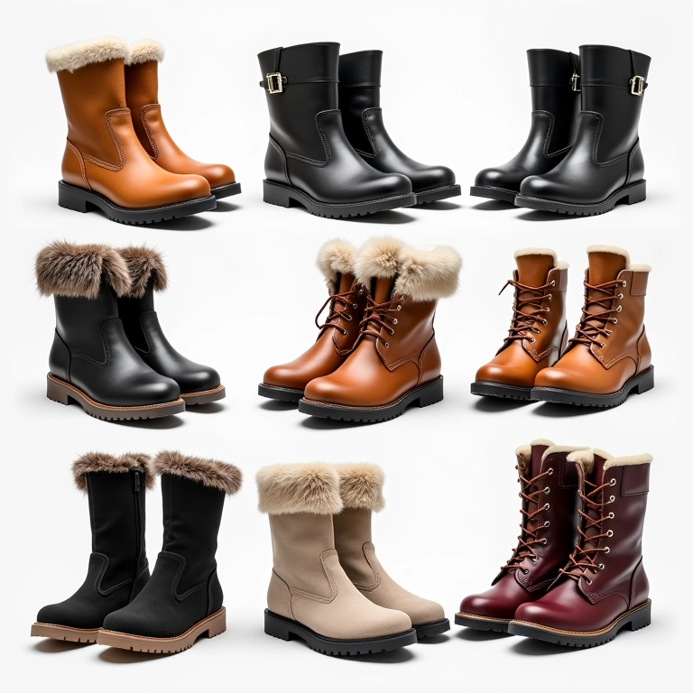 Seleção de sapatos de inverno para lua de mel.