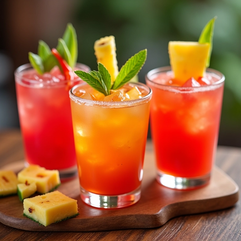 Shots de tequila temáticos e personalizados com frutas e pimentas.