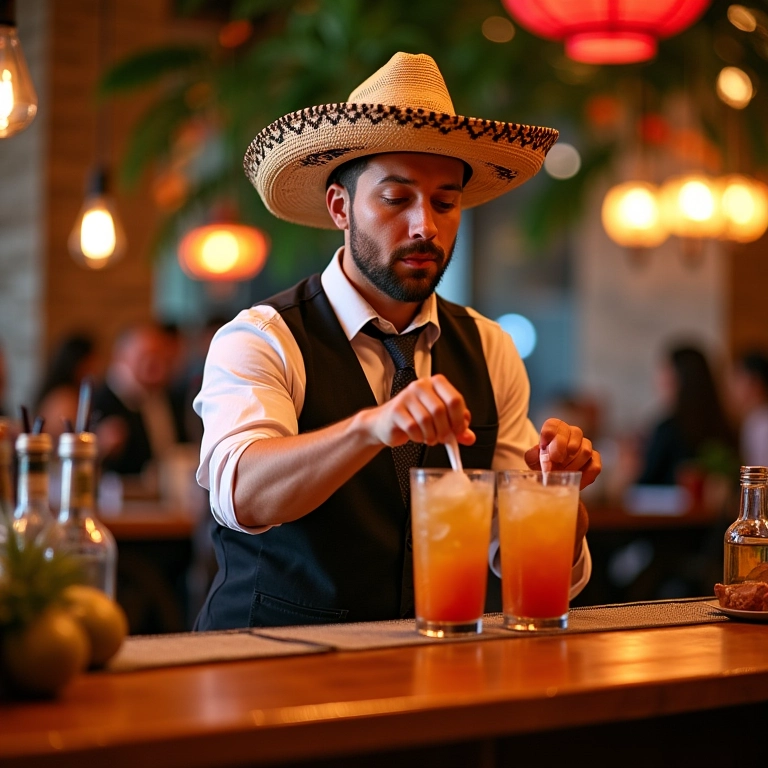 Show de bartender com tequila em casamento com decoração Farm Rio.
