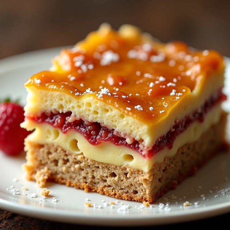 Sobremesa empratada com diversas texturas e cores vibrantes.