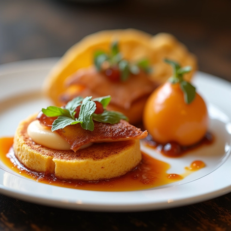 Sobremesa empratada com elementos doces e salgados em equilíbrio.