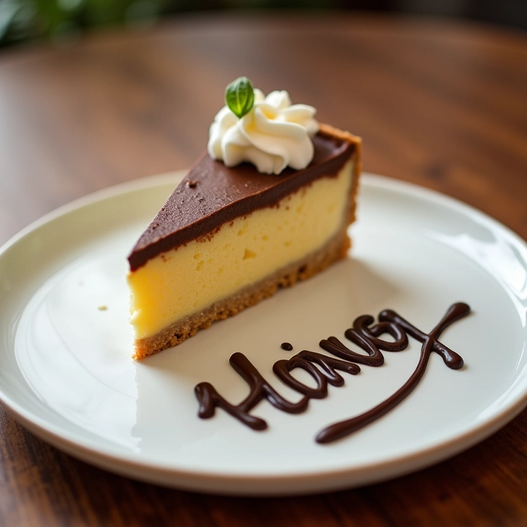 Sobremesa empratada personalizada com letras de chocolate.