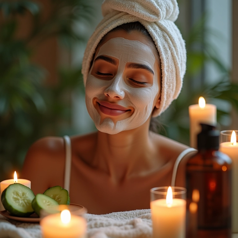 Spa day relaxante em casa durante o brunch com máscaras faciais.