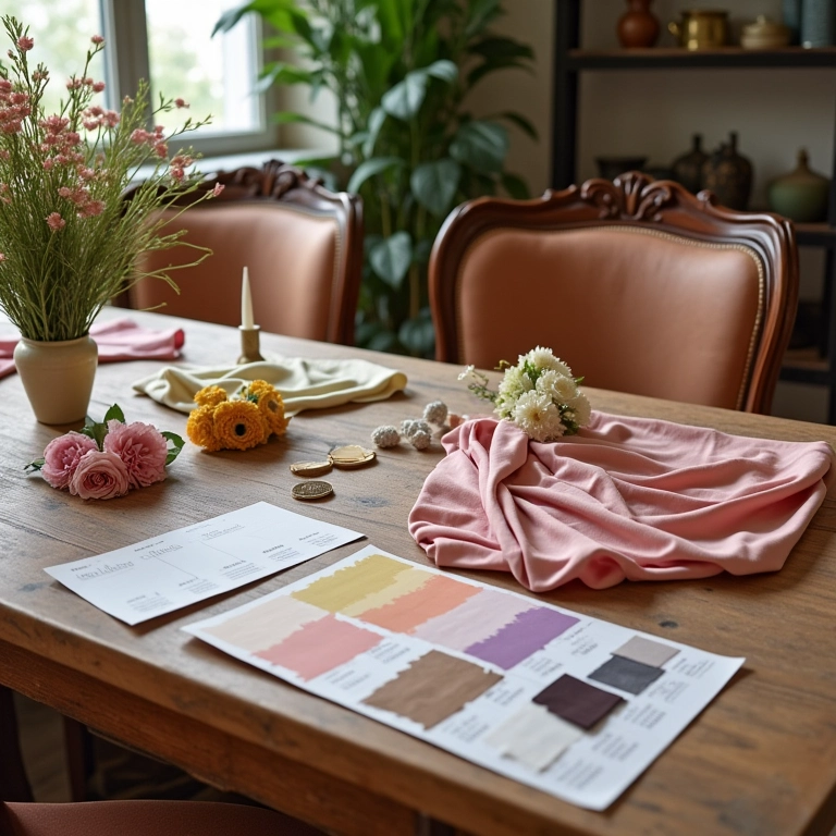 Tabela de inspirações para decoração de cadeiras dos noivos com tecidos, flores e fitas.