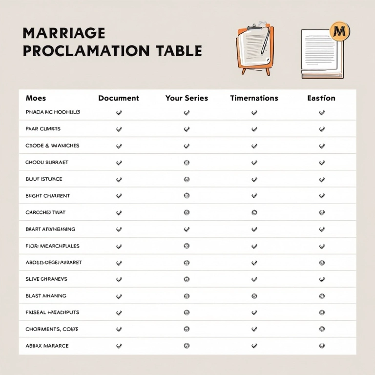 Tabela resumo dos Proclamas de Casamento.