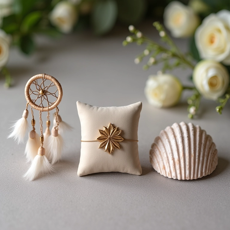 Tabela resumo visual: porta-alianças para cada estilo de casamento (boho, clássico, praia).