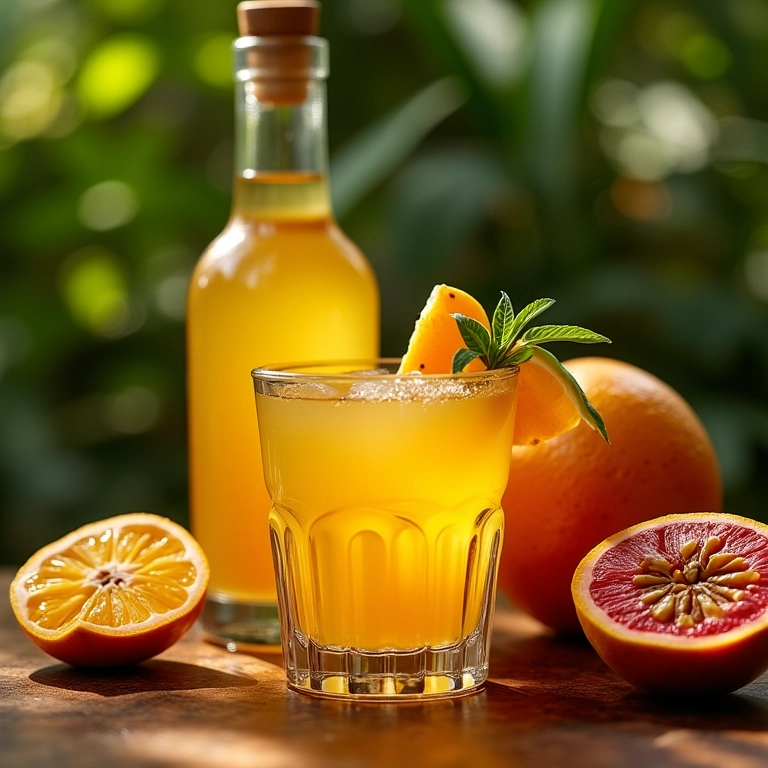 Tequila com frutas exóticas em casamento brasileiro vibrante.